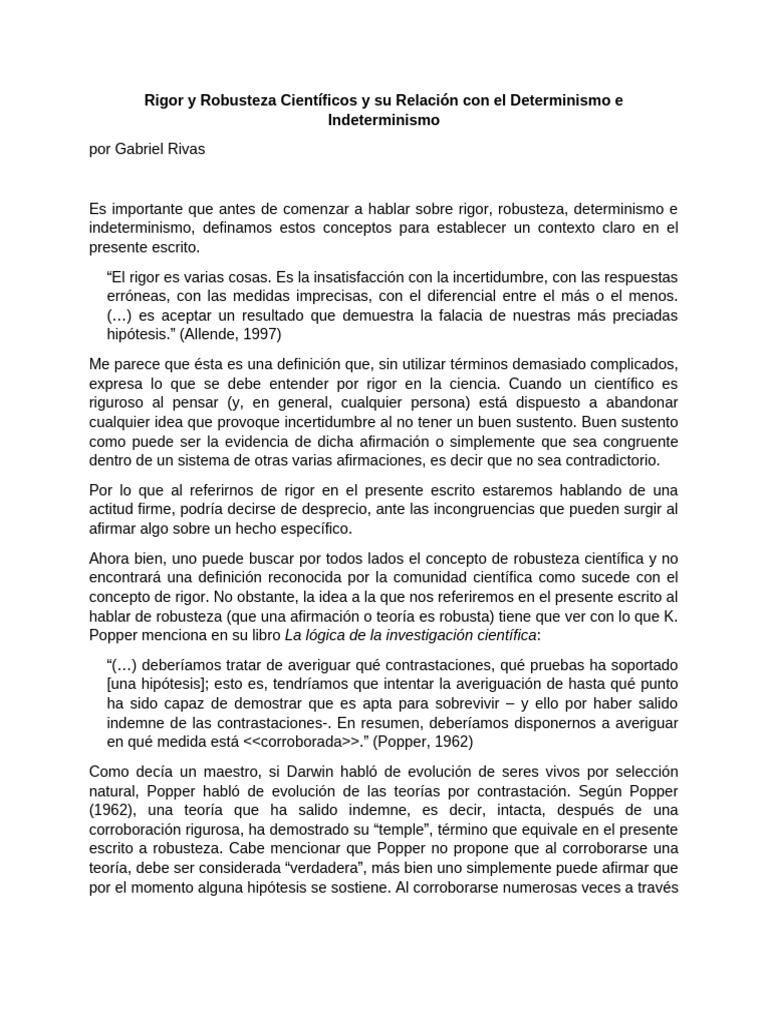 Rigor y Robusteza Científicos y su Relación con el Determinismo e ...