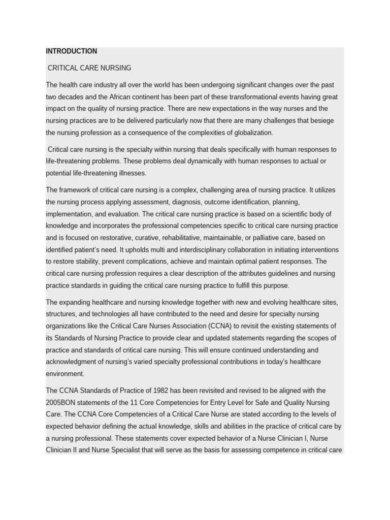 Critical Care Nursing Standards and Goals | PDF | Intensive Care ...