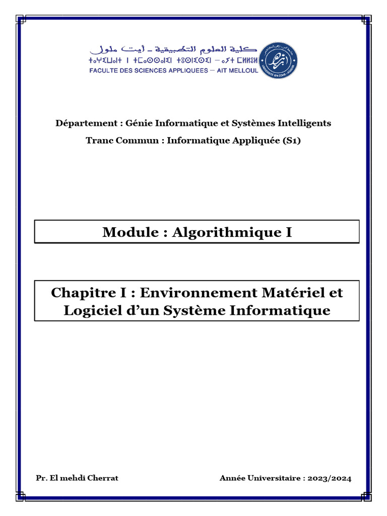 Chapitre 1 Environnement Matériel Et Logiciel D'un Système Informatique ...