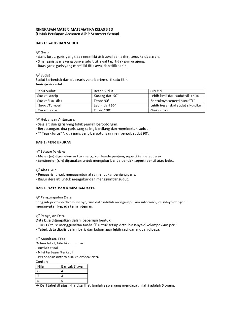 Materi Matematika Kelas 3 SD Semester 1 | PDF