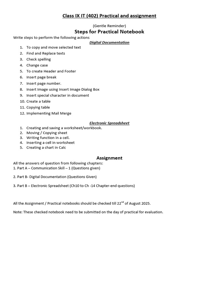 Class IX IT Mid Practical and Assignment | PDF