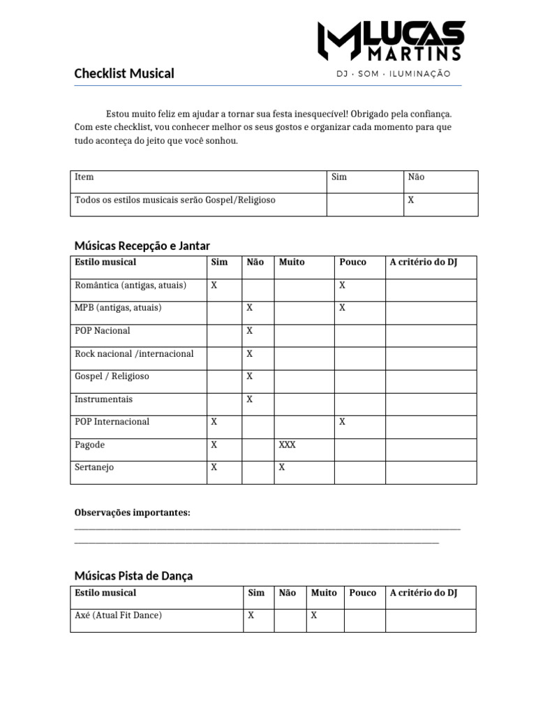 Checklist de Música para Festas Inesquecíveis | PDF | Música popular ...