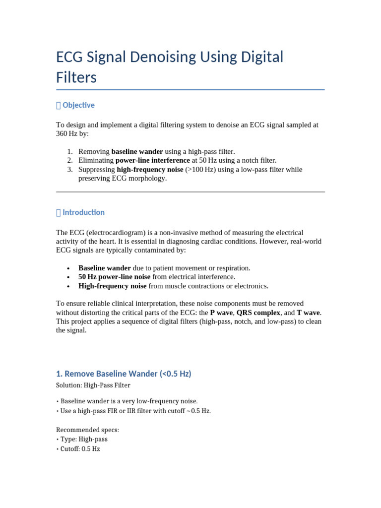 ECG Signal Denoising with Filters | PDF | Electrocardiography | Low ...