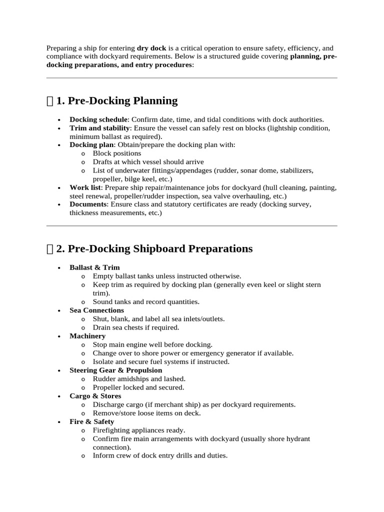 Dry Dock Preparation Guide and Checklist | PDF | Ships | Watercraft