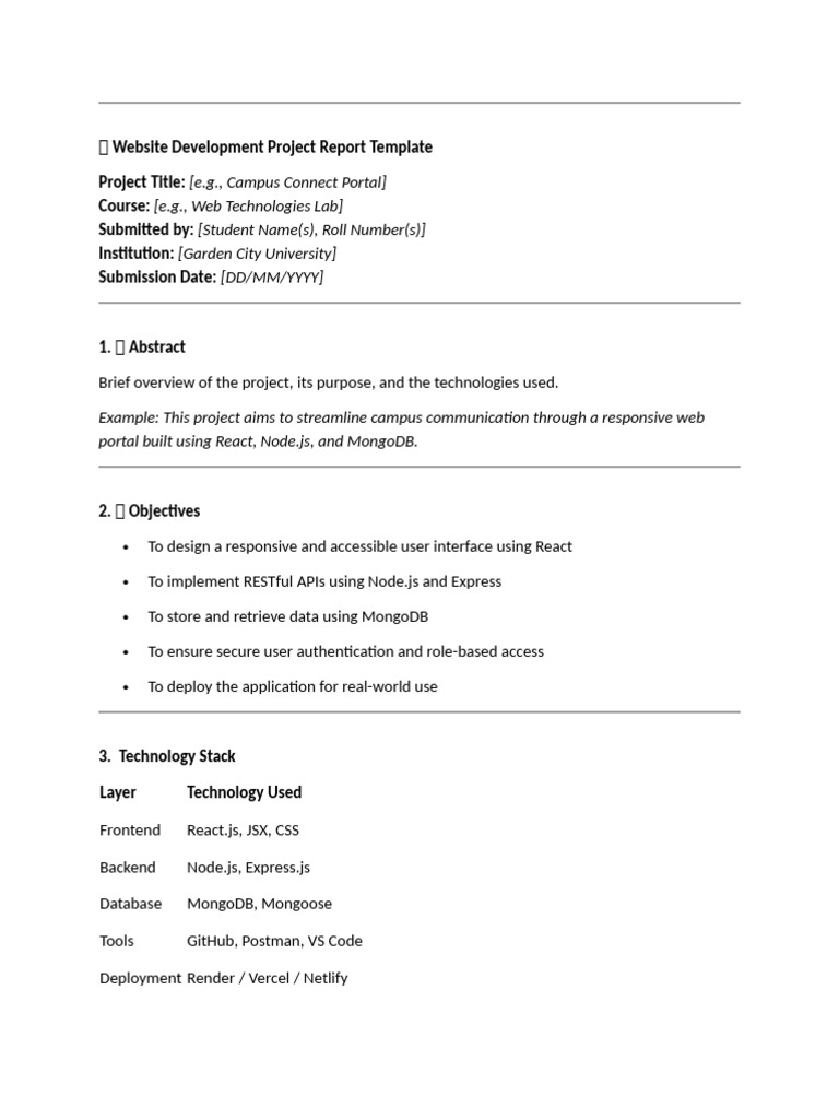 Website Development Project Report Template | PDF