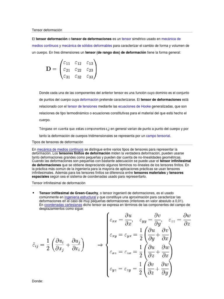 Tipos y Aplicaciones del Tensor de Deformación | PDF | Tensor ...