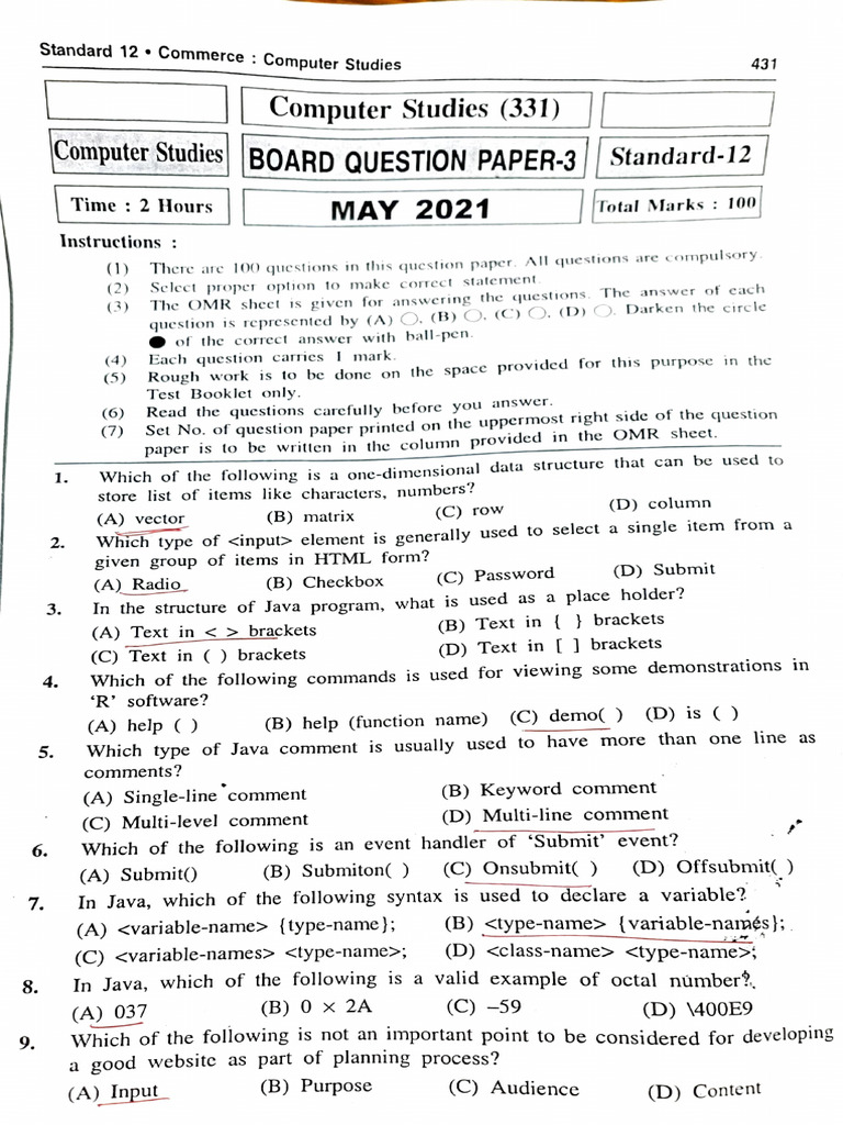 Board Question Paper - 3 | PDF | Method (Computer Programming) | Class ...