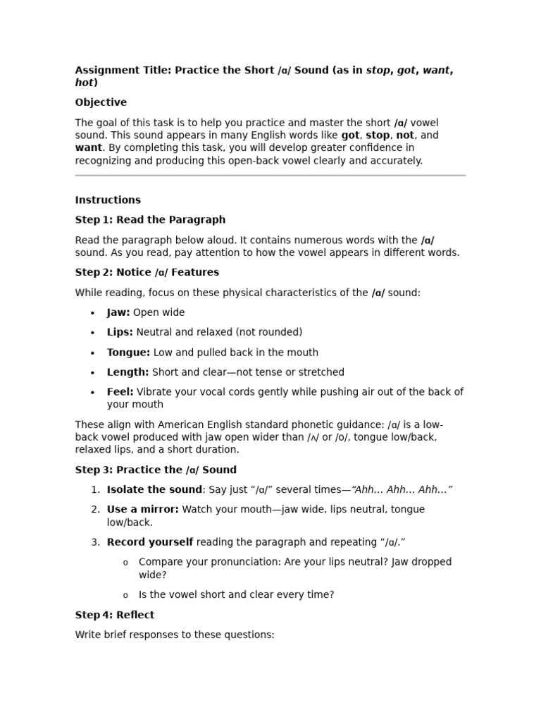 Mastering the Short /ɑ/ Vowel Sound | PDF | Vowel | Human Communication