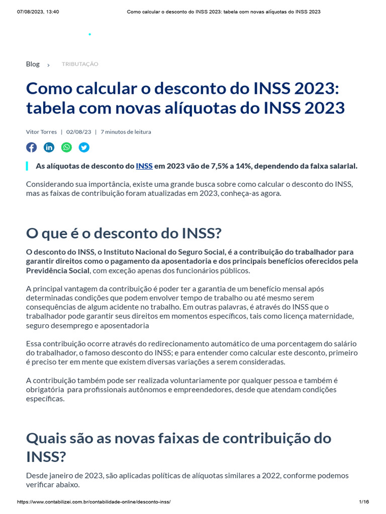 Tabela INSS 2023: Alíquotas e Cálculo | PDF | Imposto de Renda | Economias