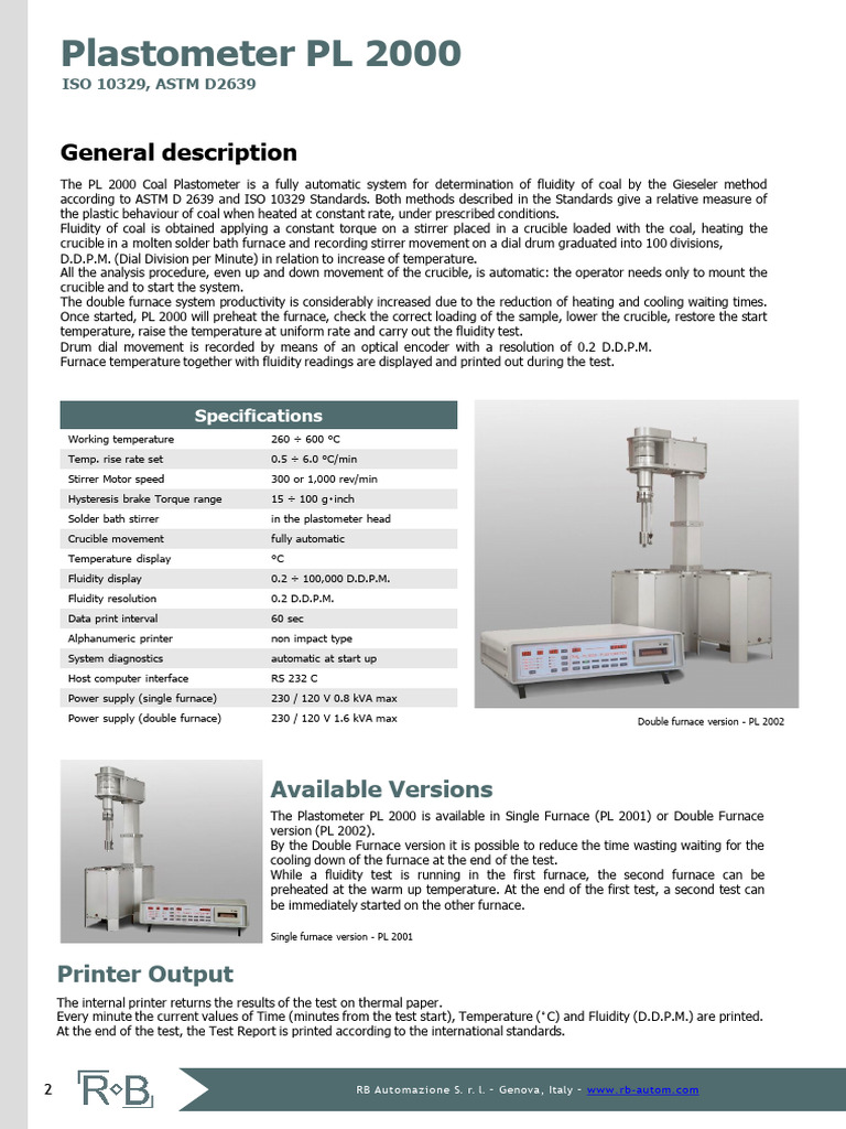 Automatic Coal Plastometer PL 2000 | PDF | Viscosity | Personal Computers