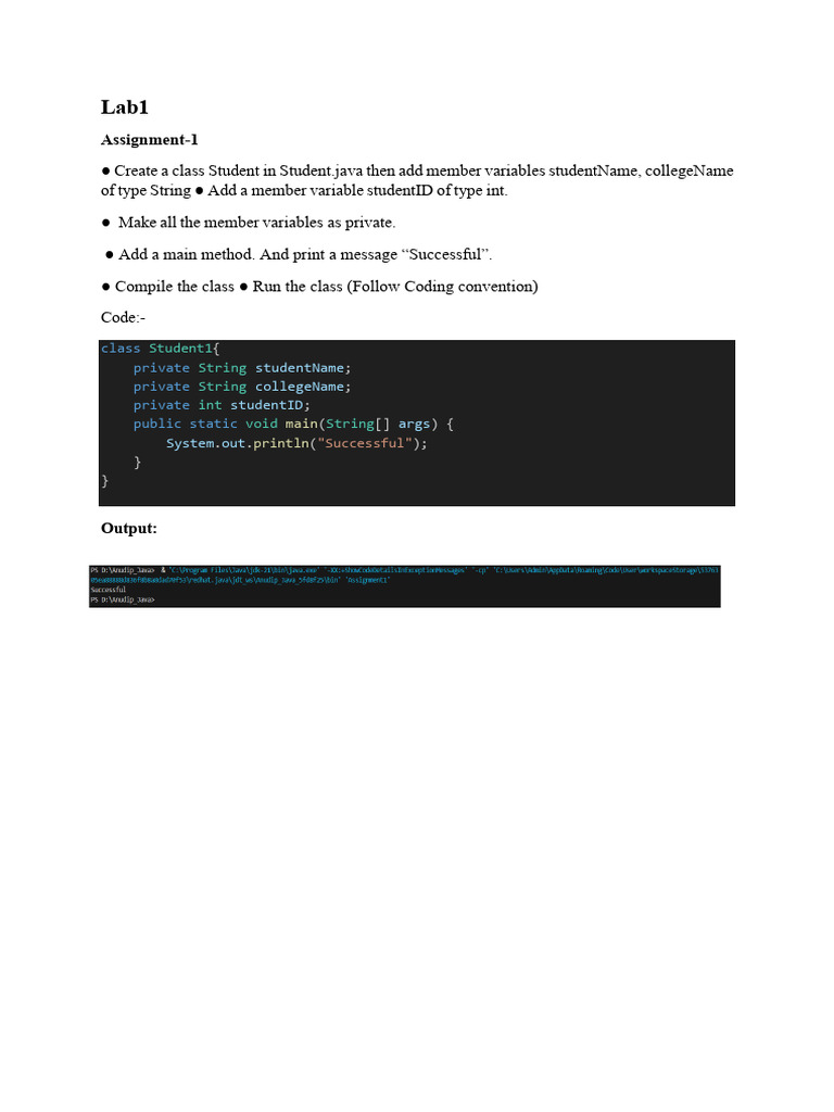 Java Class Creation and Error Handling | PDF
