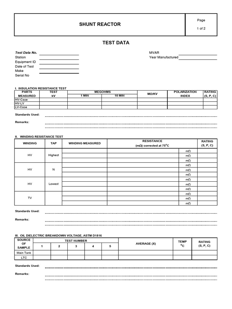 15.Annex+Oo+ +Shunt+Reactor+Test+Data+Form | PDF | Power (Physics ...