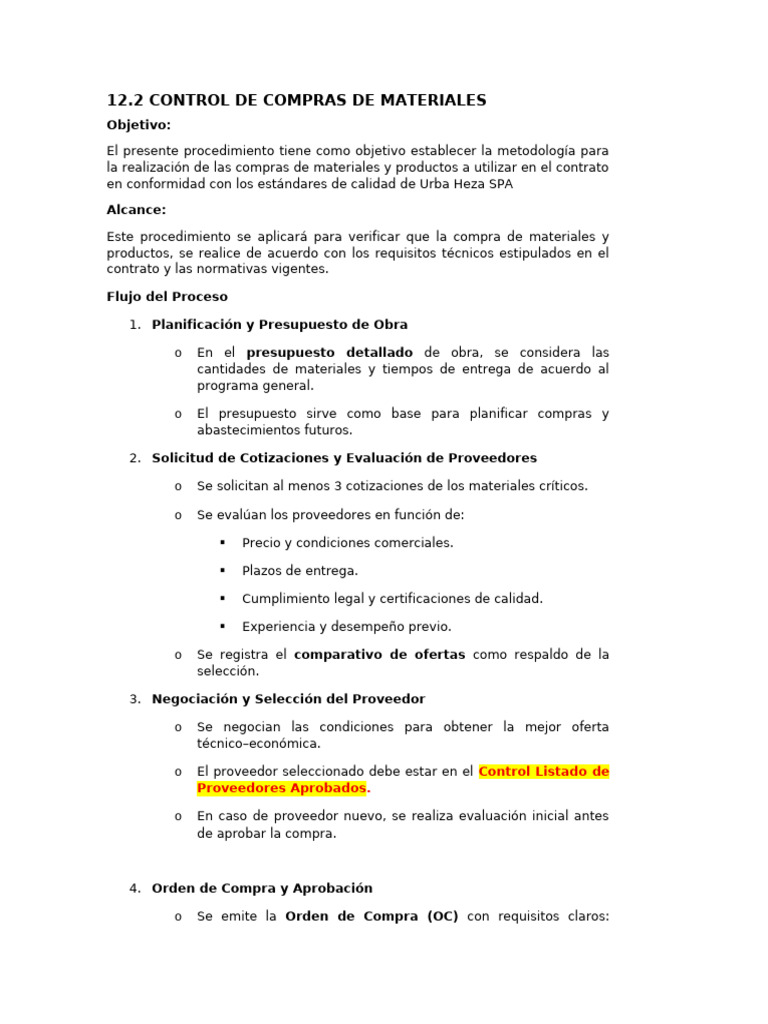 Control de Compras en Heza Urba SPA | PDF | Presupuesto