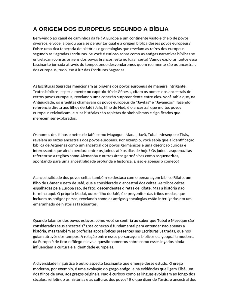 Raízes Bíblicas dos Povos Europeus | PDF | Bíblia | Europa