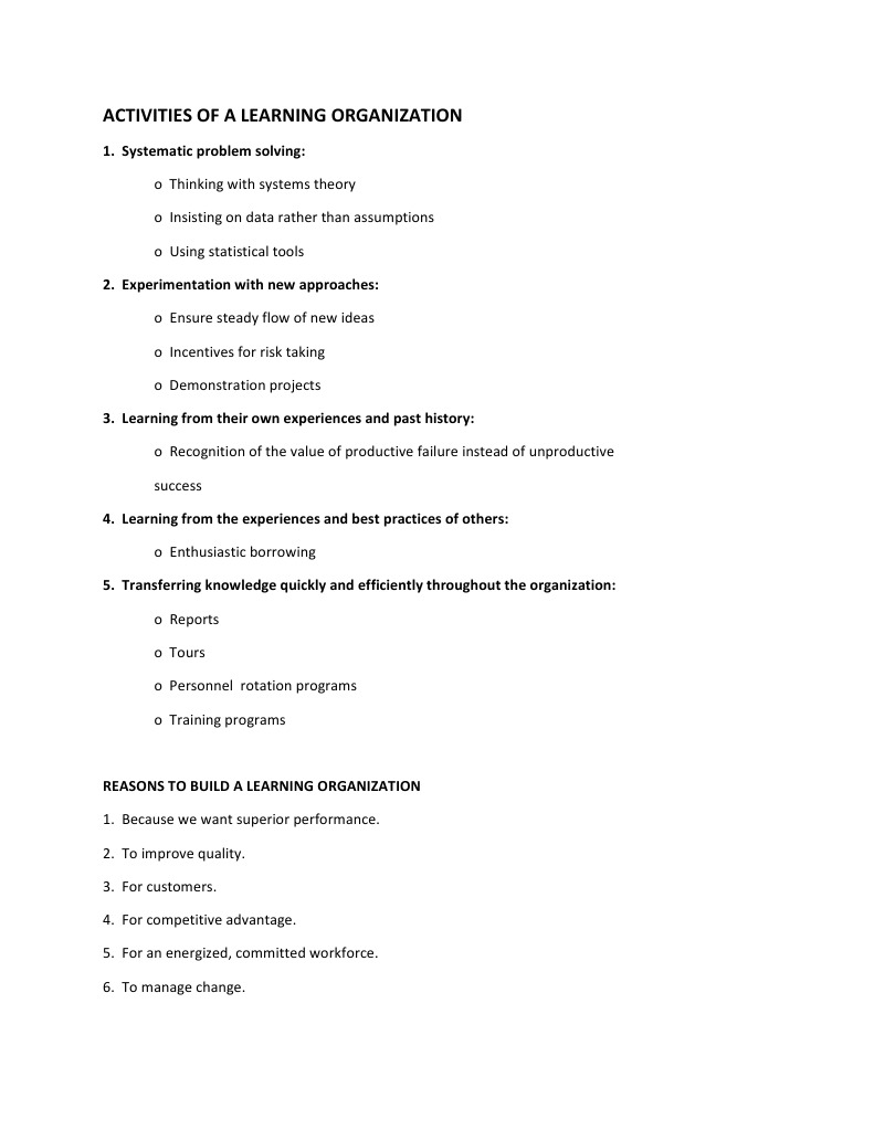 Key Activities of Learning Organizations | PDF