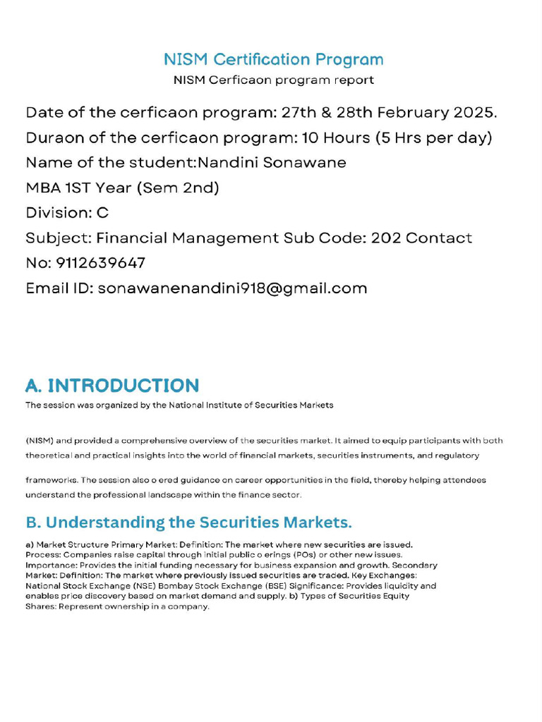 NISM Certificatioin Nandini - PDF - 1 | PDF