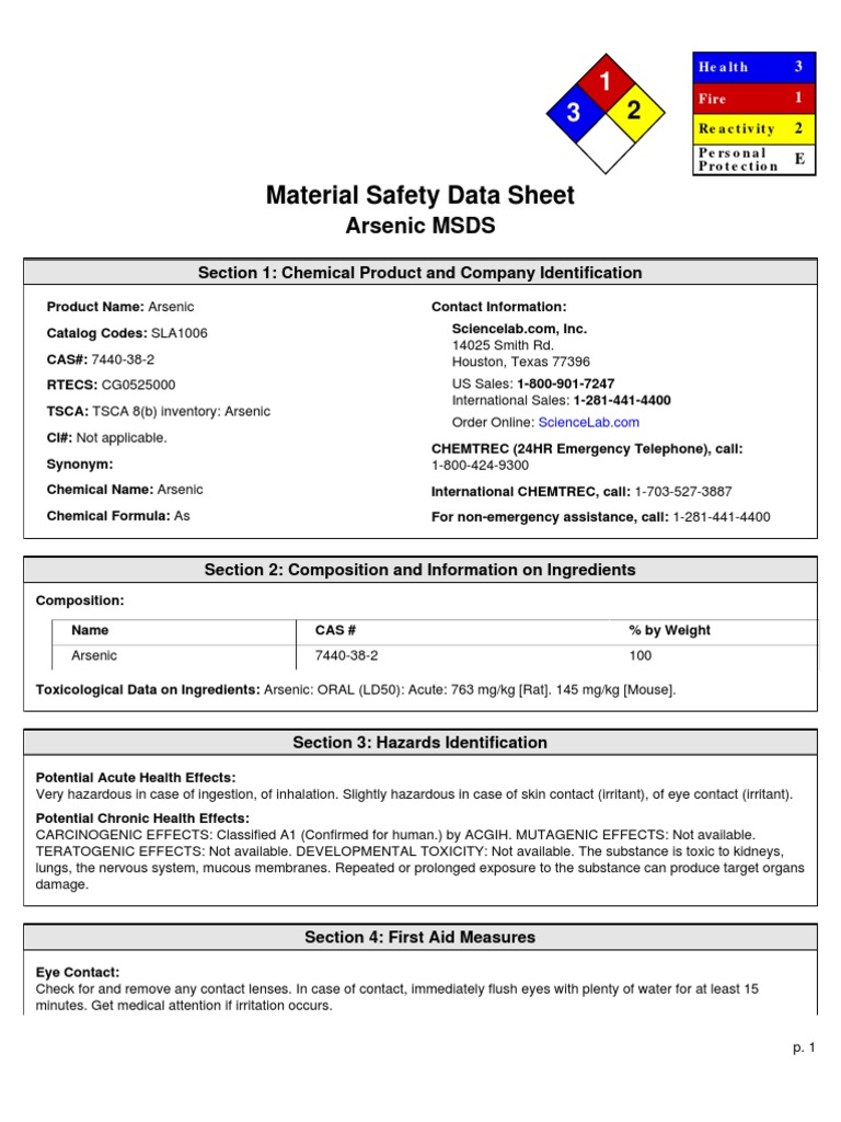 Arsenic MSDS Descargar gratis PDF Toxicity Explosion