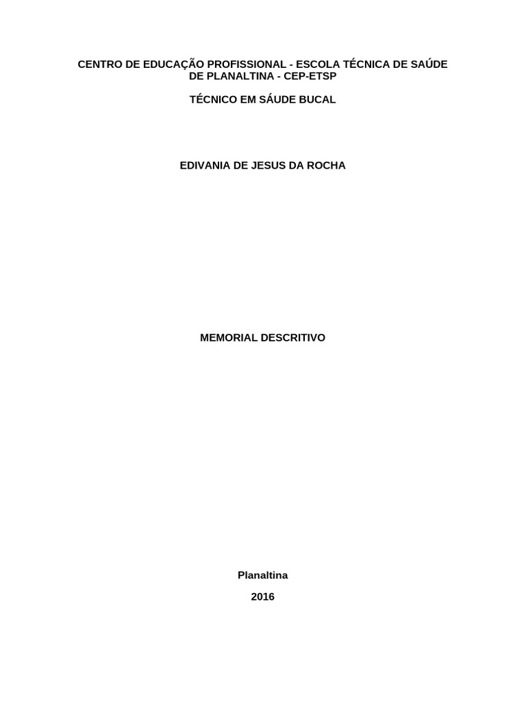 Memorial Descritivo de Edivânia Rocha | PDF | Escolas | Aprendizado