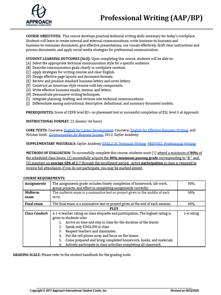 AAP - BP Professional Writing FA25 | PDF | Technical Communication ...