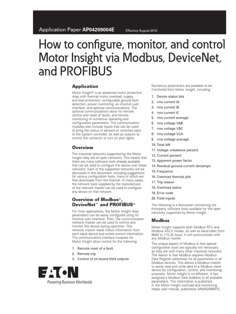 Configure Motor Insight via Modbus & DeviceNet | PDF | Programmable ...