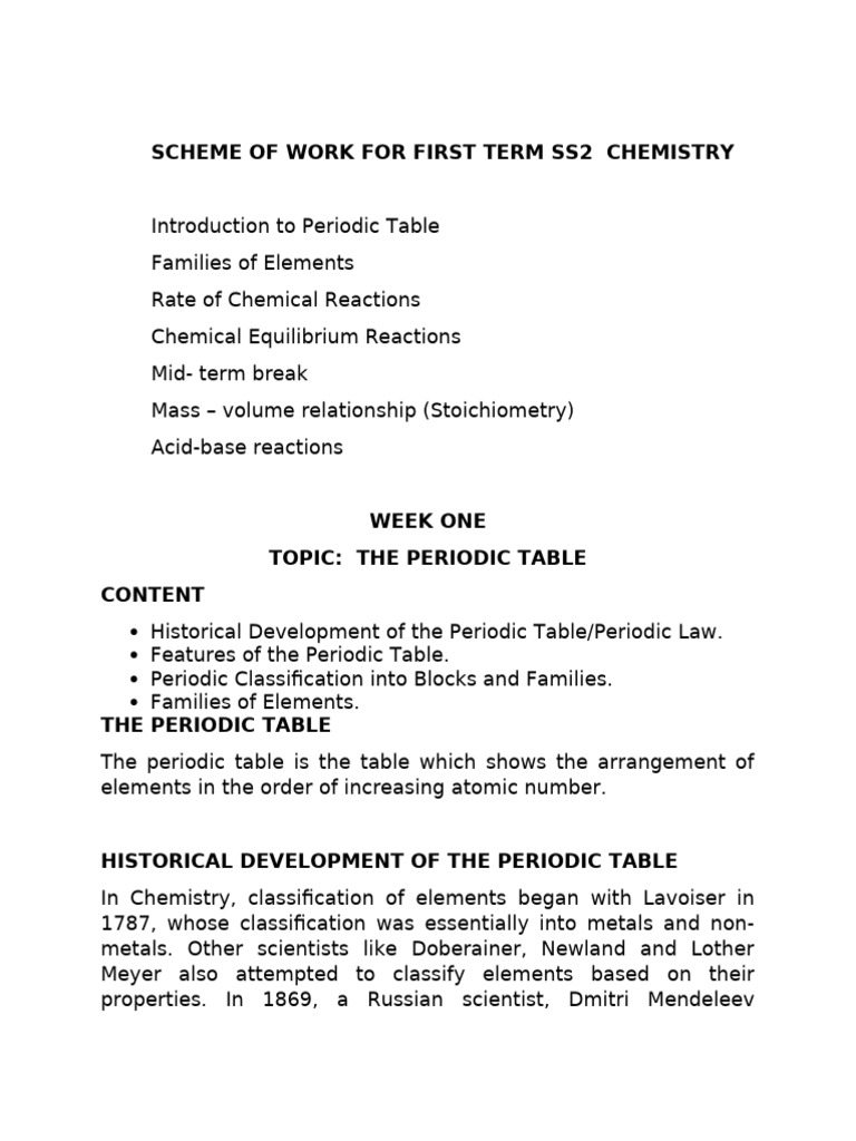 SS2 Chemistry Term 1 Scheme Overview | PDF | Periodic Table | Hydroxide