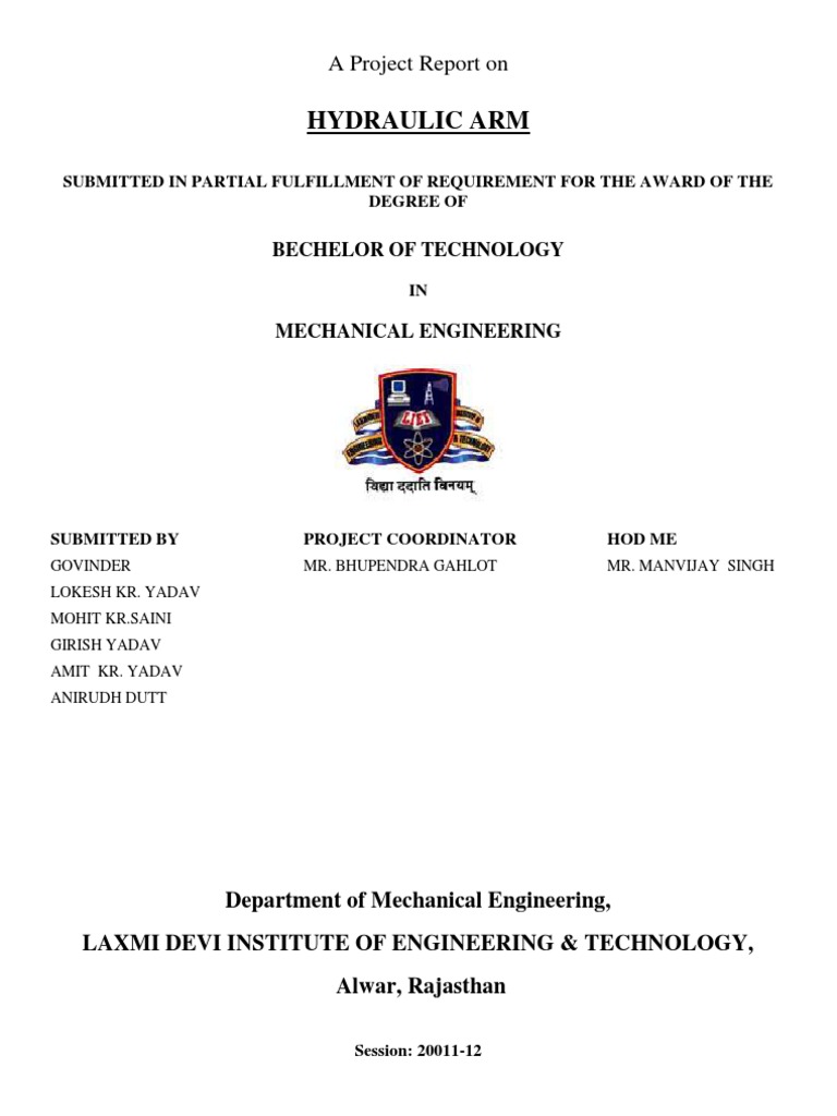Hydraulic Arm Project Report | PDF | Pressure | Liquids