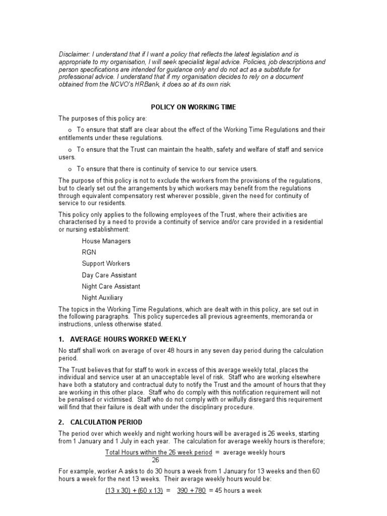 Working Time Policy for Trust Employees | PDF | Shift Work | Working Time