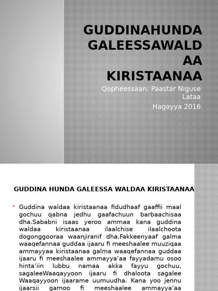 Guddina Hunda Galeessa Waldaa Kiristaanaa | PDF
