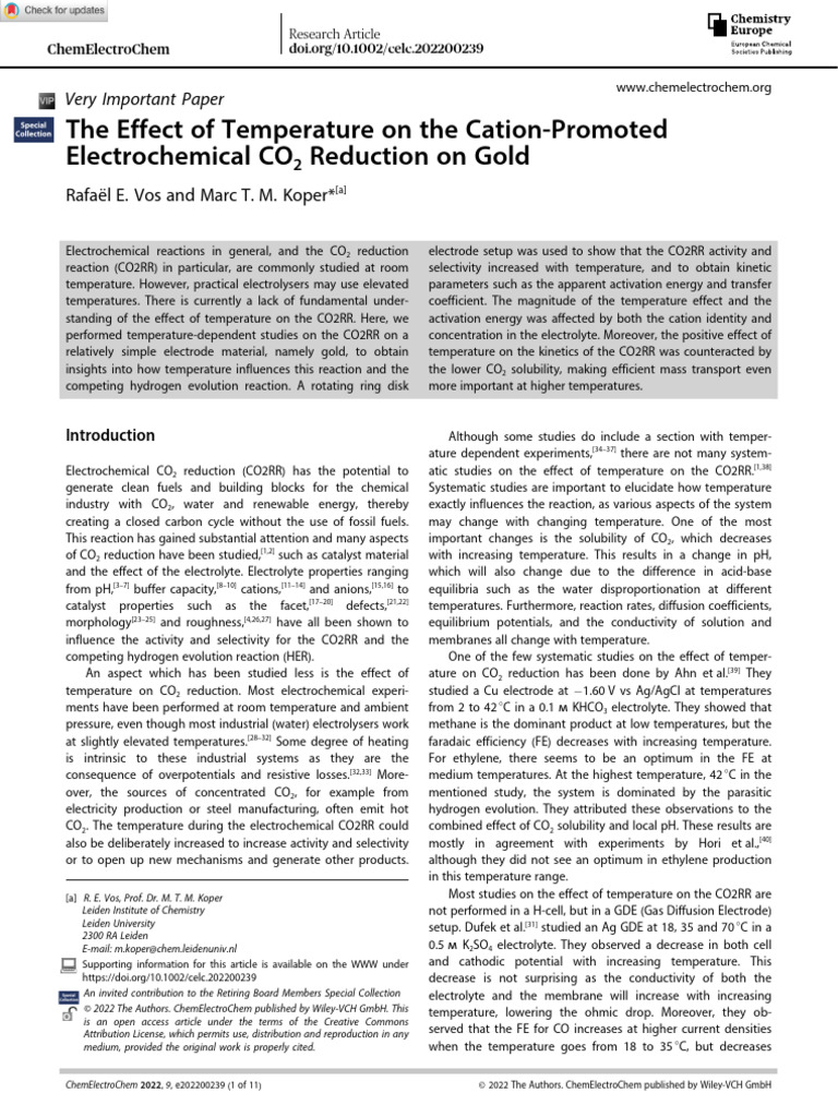 Temperature Effects on CO2 Reduction | PDF | Electrochemistry ...