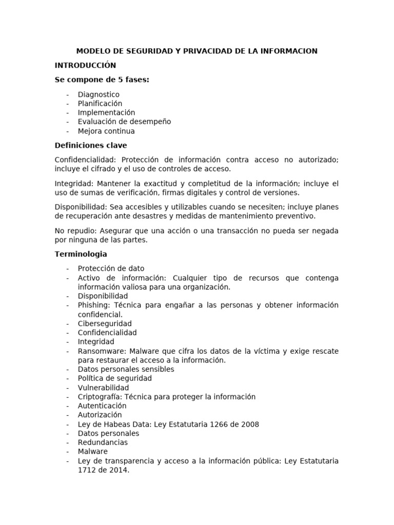 Modelo de Seguridad y Privacidad de La Informacion | PDF | La seguridad ...
