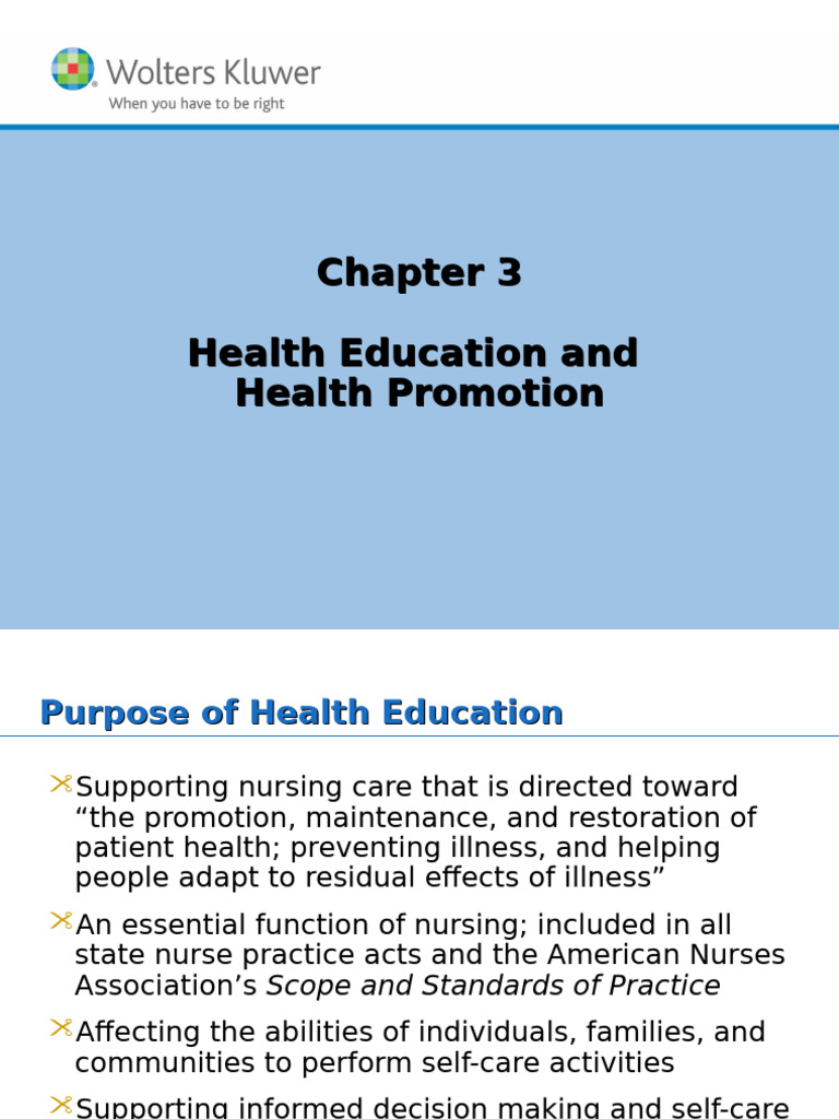 Health Education and Promotion in Nursing | PDF | Health Promotion ...
