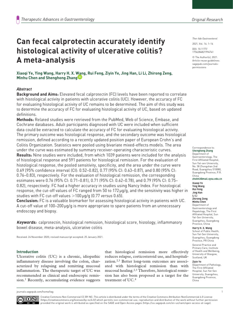 Fecal Calprotectin in Ulcerative Colitis | PDF | Ulcerative Colitis ...