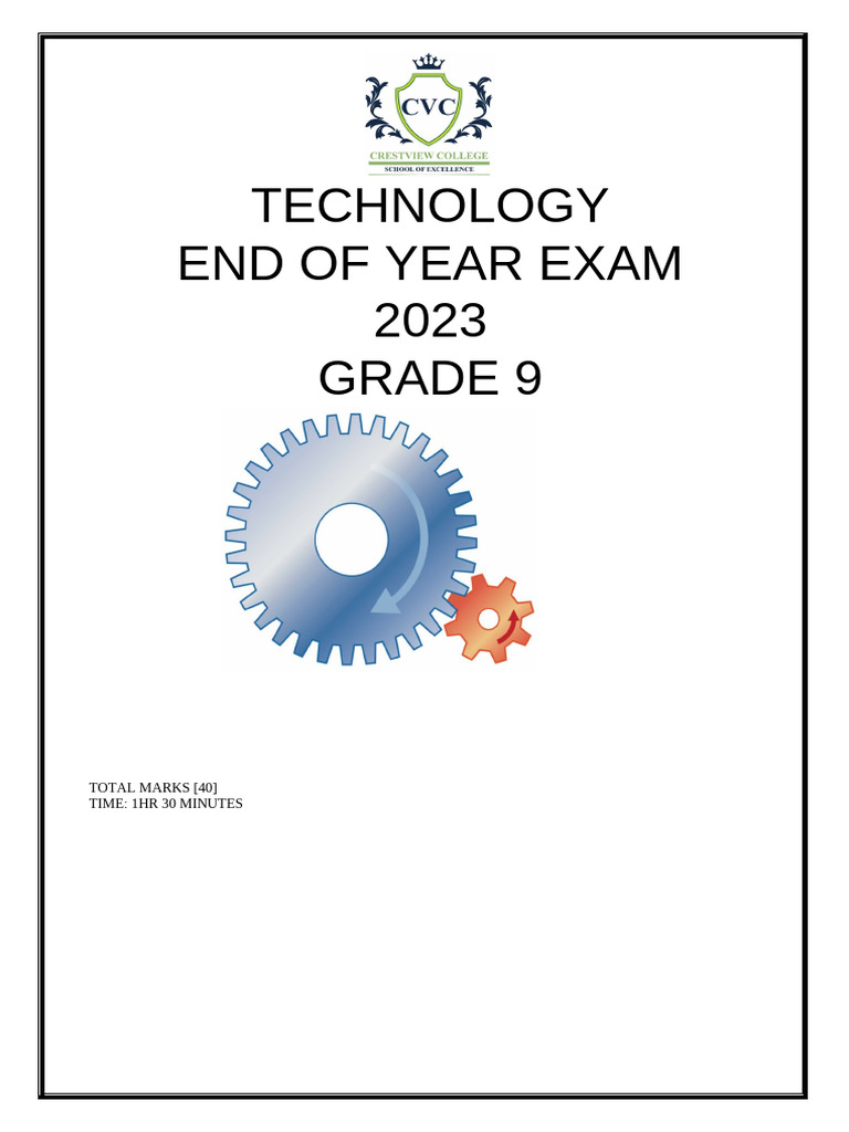 Grade 9 Technology Exam 2023 | PDF | Gear | Drawing