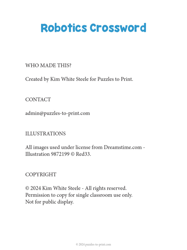 Robotics Crossword Puzzle & Answers | PDF | Machines | Robotics