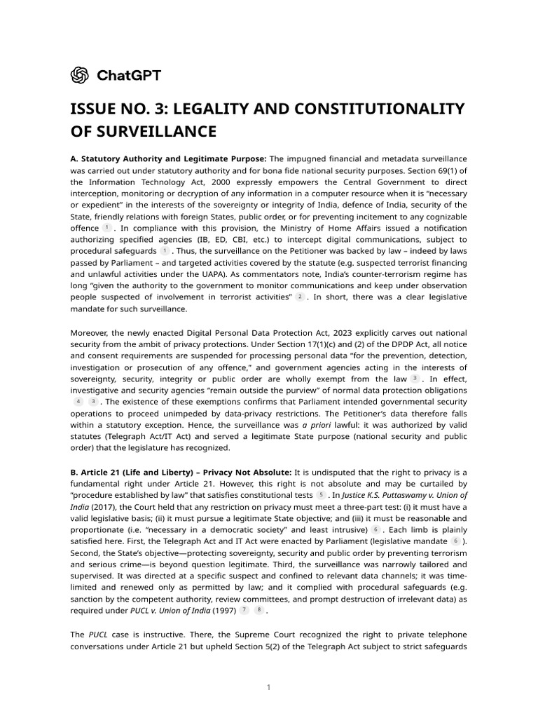 Issue No. 3 - Legality and Constitutionality of Surveillance | PDF ...
