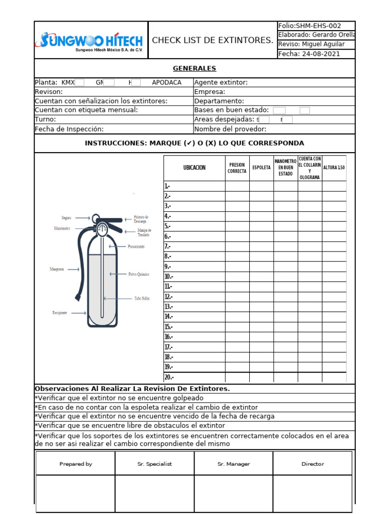 Checklist de Inspección de Extintores | PDF
