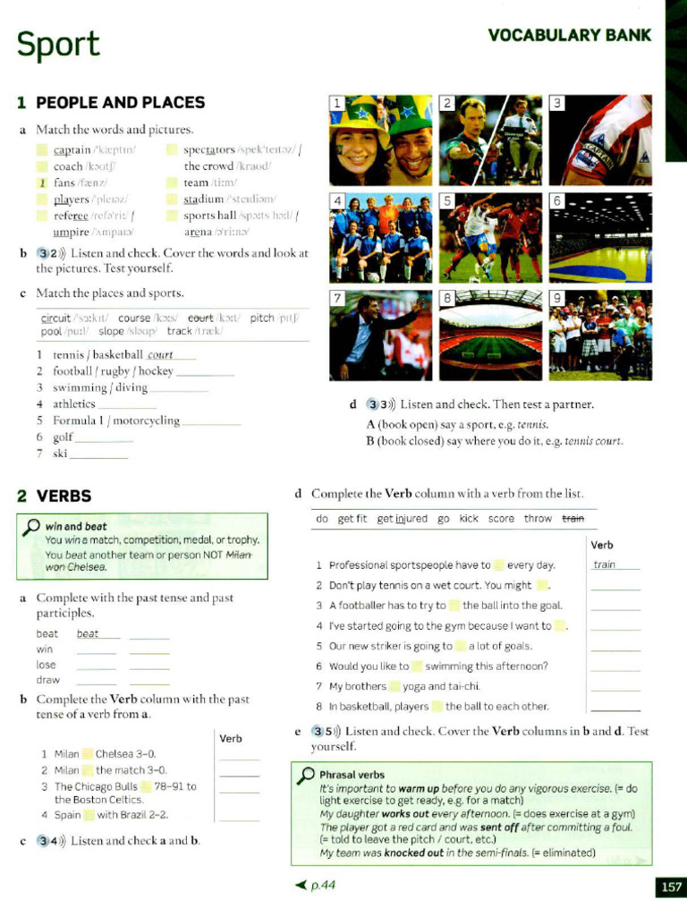 Sports Vocabulary and Verbs Guide | PDF | Linguistic Morphology | Grammar
