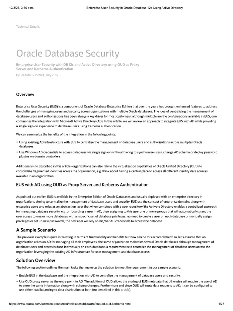 Enterprise User Security With DB 12c and Active Directory Using OUD As ...