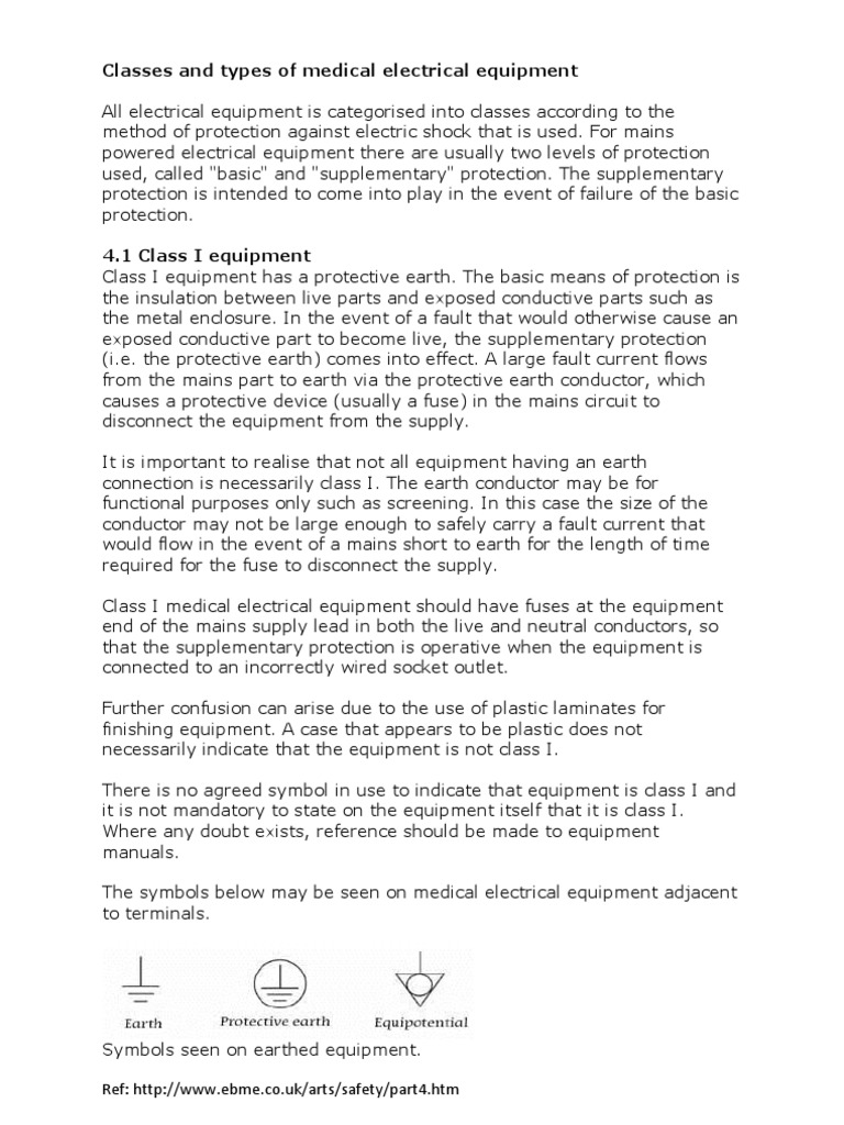 Classes and Types of Medical Electrical Equipment PDF Insulator