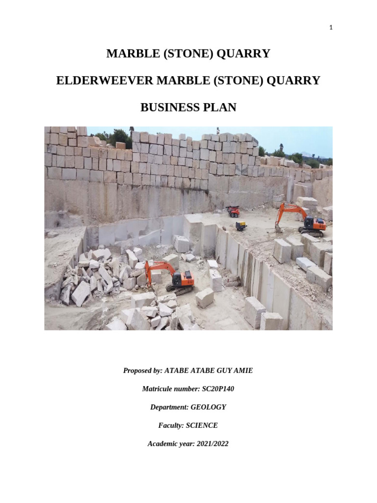 Marble Quarry Business Plan Overview | PDF | Balance Sheet | Expense