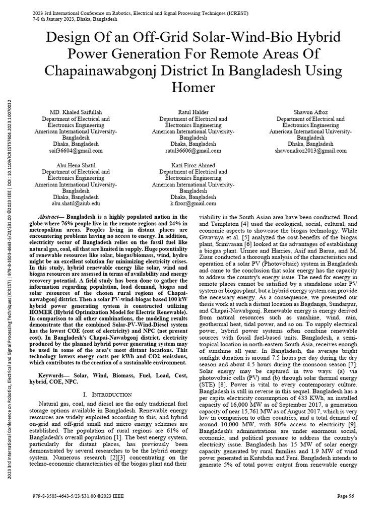 Hybrid Renewable Energy for Bangladesh | PDF | Photovoltaics | Solar Power