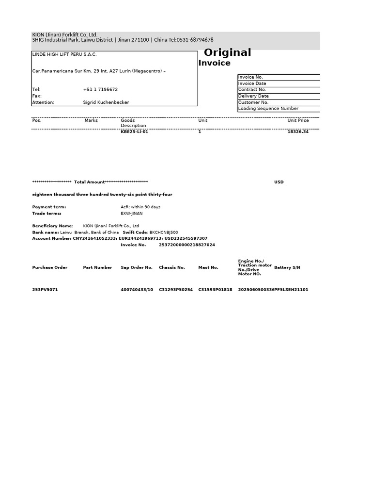 Linde High Lift Peru Invoice Details | PDF | Business Documents