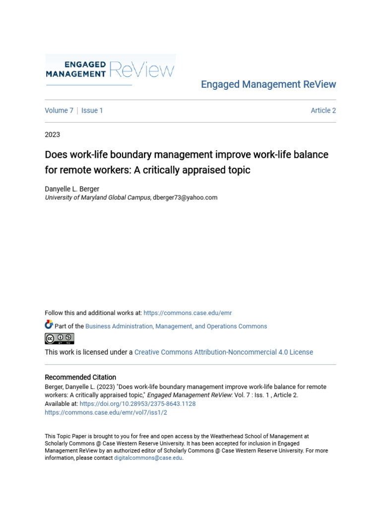 Does Work-life Boundary Management Improve Work-life Balance For | PDF ...