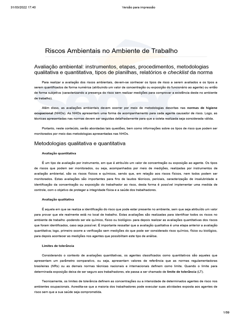 Avaliação de Riscos Ambientais no Trabalho | PDF | Transpiração ...