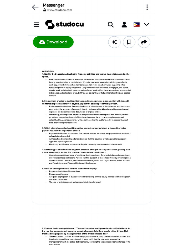 Chapter 10 Audca RQ, MCQ, Exc. | PDF