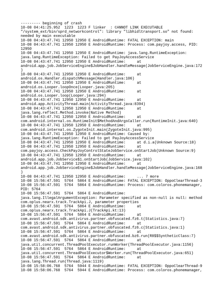 Android Runtime Crash Log Analysis | PDF | Cloud Clients | Software