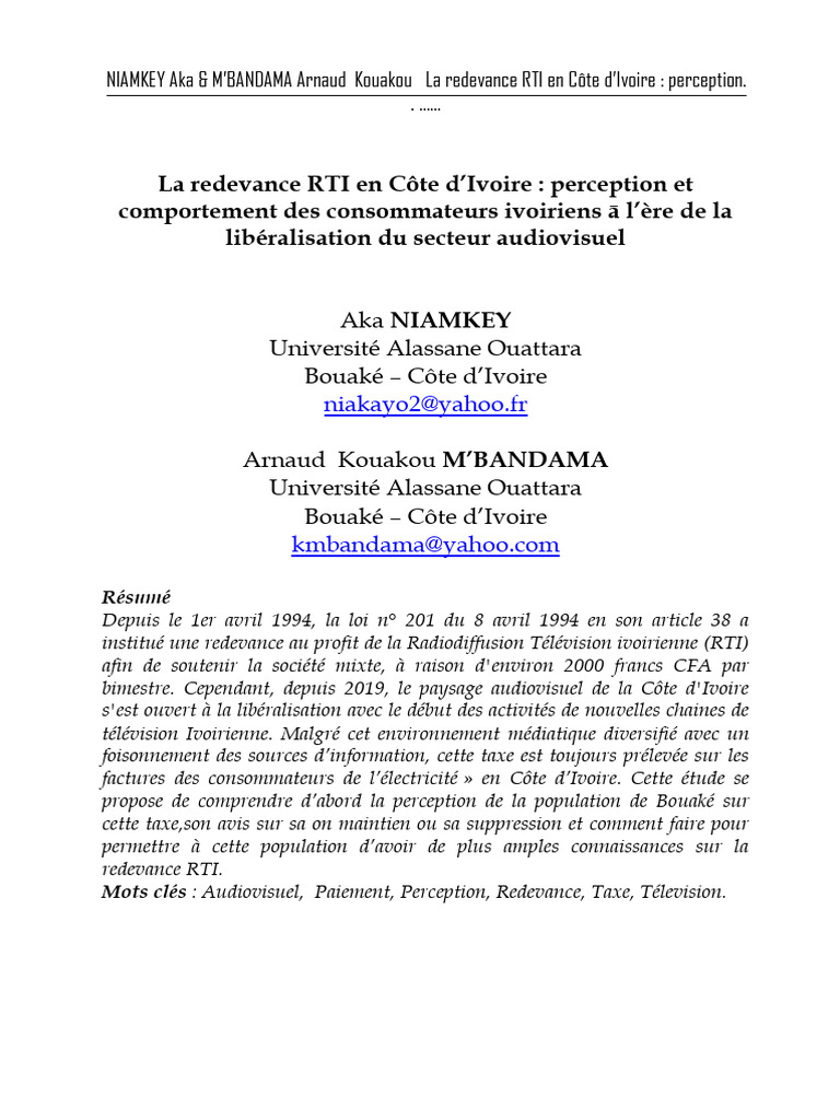 Perception de la redevance RTI en Côte d'Ivoire | PDF | Côte d'Ivoire ...