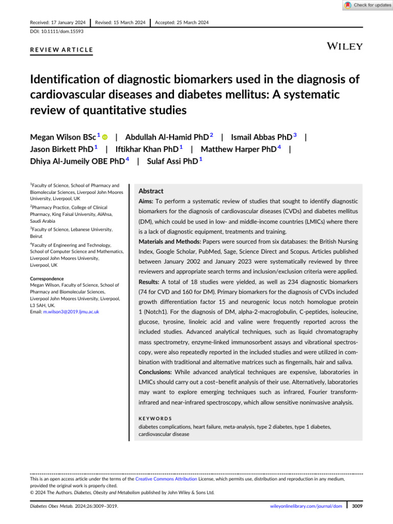 Identification of Diagnostic Biomarkers Used in The Diagnosis of ...