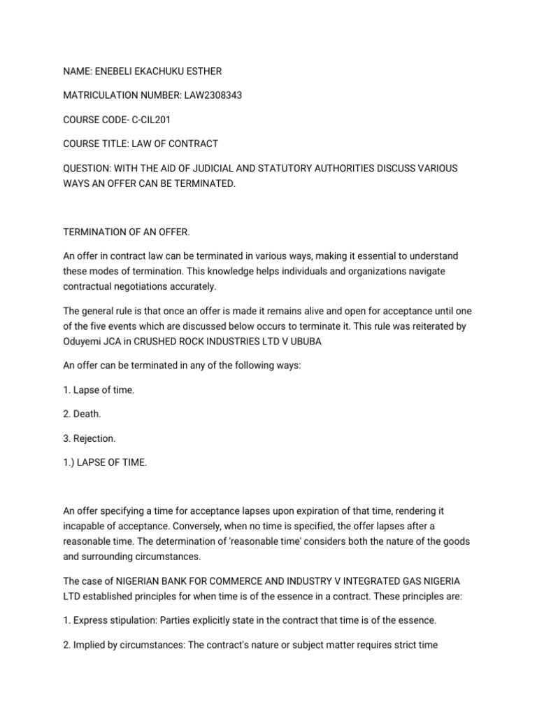 Termination of Contract Offers Explained | PDF | Offer And Acceptance ...