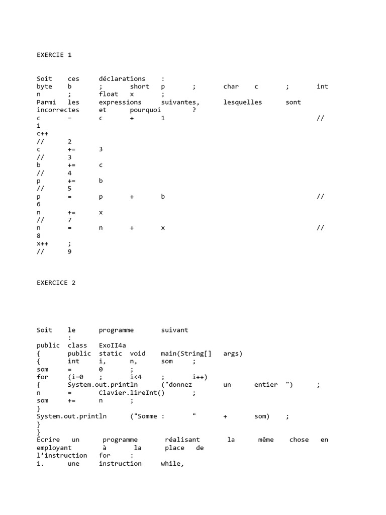 Exercices de programmation en Java | PDF | Programmation informatique ...